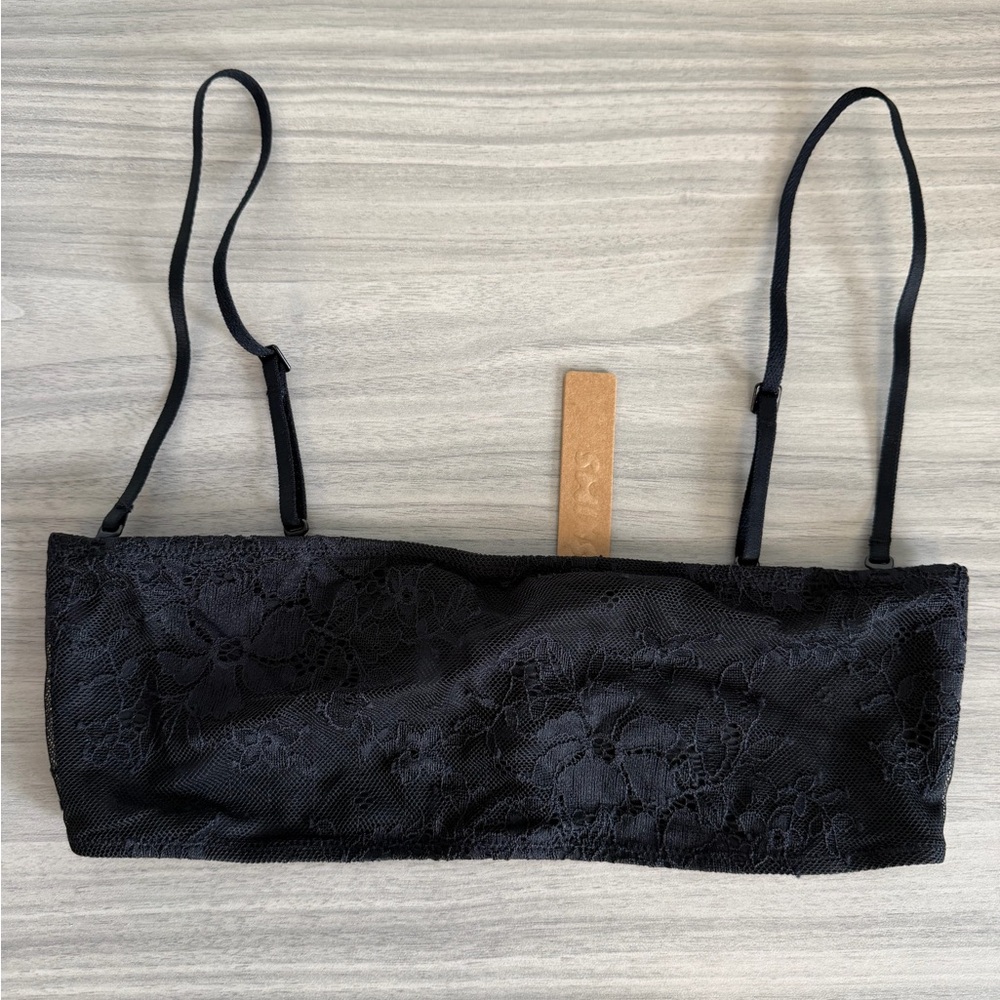SKIMS Black Floral Lace Bandeau Bralette - NWT - Onyx - S